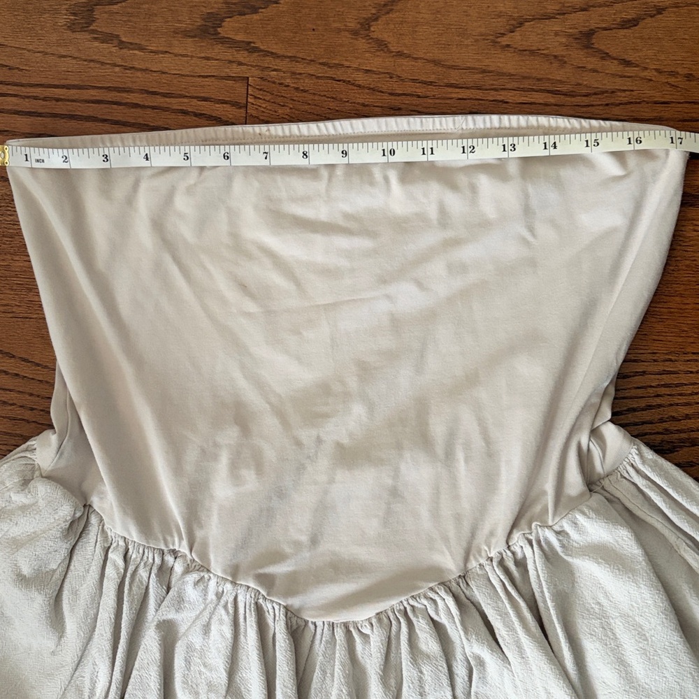 Free People Strapless Cream Summer Mini Dress 100% Cotton, Elastic Top. Size: XL - Picture 7 of 7